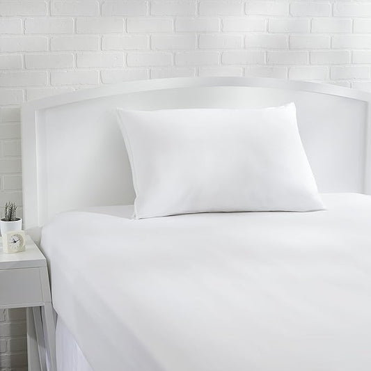 Amazon Basics Queen Size Pillowcase with Zipper, 100% Cotton Hypoallergenic, White (31 x 21 Inches), Pillows Not Included
