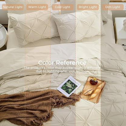 Sasttie King Size Comforter Set, 7-Piece Bed in a Bag, Pintuck Bedding Set for All Season, Includes Comforter, Flat Sheet, Fitted Sheet, Pillowcases and Pillowshams, Linen