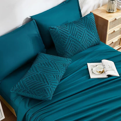 Andency California King Comforter Set Teal - 7 Pieces Bed in a Bag Cal King Bedding Comforter Sets, Tufted Lightweight Fluffy Bed Set with Comforter, Sheets, Pillowcases & Shams