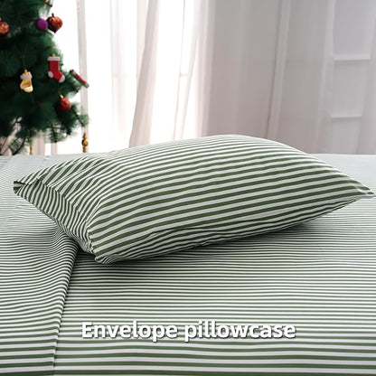 Best Season Bed Sheet Set 3 Piece -Twin Size-Soft Durable Microfiber Bedding Sheet Set,Deep Pocket,Stain,Fade & Wrinkle Resistant Green and White Pinstripe (Stripe Grass Green)
