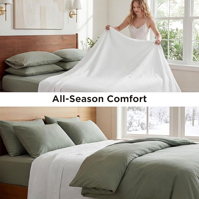 Bedsure Gentlesoft 100% Cotton Blanket Full Size for Bed - Cooling Breathable and Soft for Spring Summer, Thick Cozy Waffle Weave Cooling Blanket Gifts for Women, White, 80x90 Inches