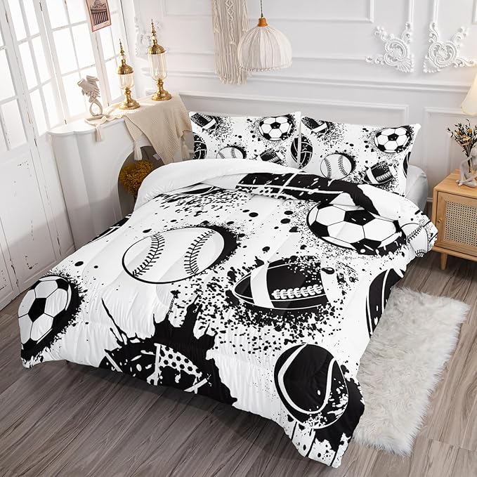 Axolotl Ball Sports Comforter Set Twin,Football Soccer Bedding Set,Football Baseball Game Comforter Set,Baseball Bedding Set,Hip Hop Graffiti Artwork Bedding for Boys Kids Men,1 Quilt 2 Pillowcases