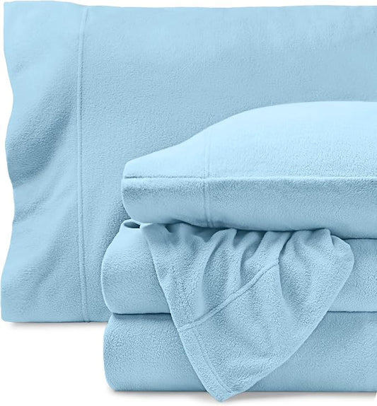 Bare Home Super Soft Fleece Sheet Set - Queen Size - Extra Plush Polar Fleece, No-Pilling Bed Sheets - All Season Cozy Warmth (Queen, Light Blue)