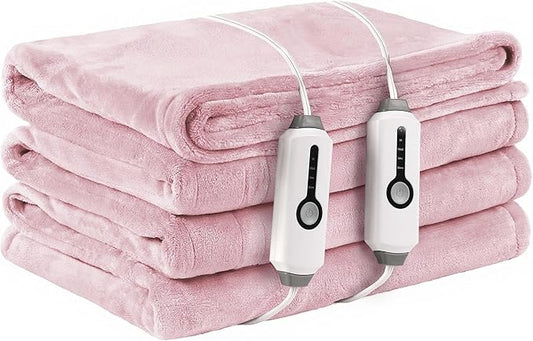 Electric Heated Blanket Queen Size 84"x90", with Dual Control Breathable & Luxurious Flannel, with 4 Heating Levels & 10 Hours Auto-Off, Fast Heating, Machine Washable, for Bedding -Light Pink