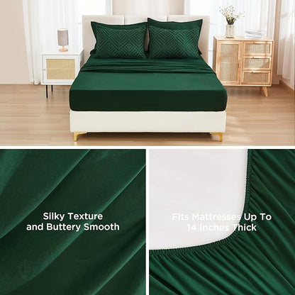 Andency King Size Comforter Set 7 Pieces Dark Emerald Green - Bed in a Bag King Boho Lightweight Fluffy Tufted Bedding Sets with Quilt Comforter, Sheets, Pillowcases & Shams