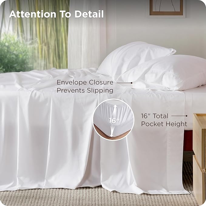 Bedsure King Size Sheet Set, Cooling Sheets, Rayon Derived from Bamboo, Deep Pocket Up to 16", PureWoven, Breathable & Soft, Bed Sheets, Hotel Luxury Silky Bedding for Hot Sleepers, White
