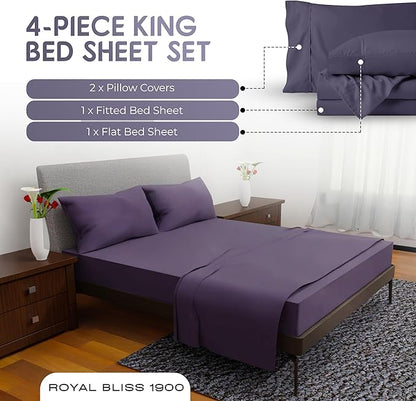 Queen Sheet Set - 4 Piece Bedding - Double Brushed Cooling Sheets, Deep Pocket, Plum
