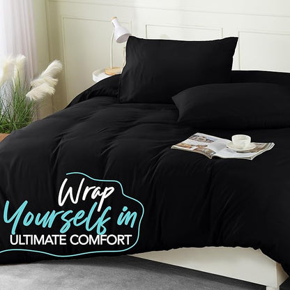 Utopia Bedding Duvet Cover Set with Pillowcases - 3 Pieces Bedding Duvet Cover with Zipper Closure - 1 Duvet Cover with 2 Pillowcases - Soft Brushed Microfiber(King, Black)