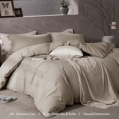 JELLYMONI Cotton Duvet Cover King Size - Taupe Comforter Cover with Button 100% Washed Cotton 3PCS Breathable Soft Solid Bedding Set Duvet Cover 104×90in & 2 Pillowcases (NO Comforter)