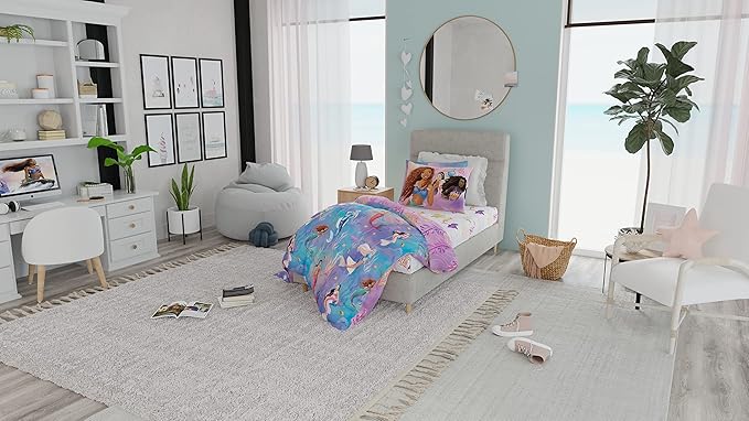 Disney's The Little Mermaid Ariel Live Action Movie Kids Bedding Super Soft Comforter and Sheet Set with Sham, Twin, (100% Official Licensed Product) By Franco