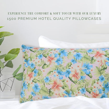 Elegant Comfort Ultra Soft Set of 2 Floral Print Pillowcases - 1500 Premium Hotel Quality Microfiber, Soft and Smooth Envelope Closure 2-Piece Pillow Covers - Standard/Queen, Magnolia