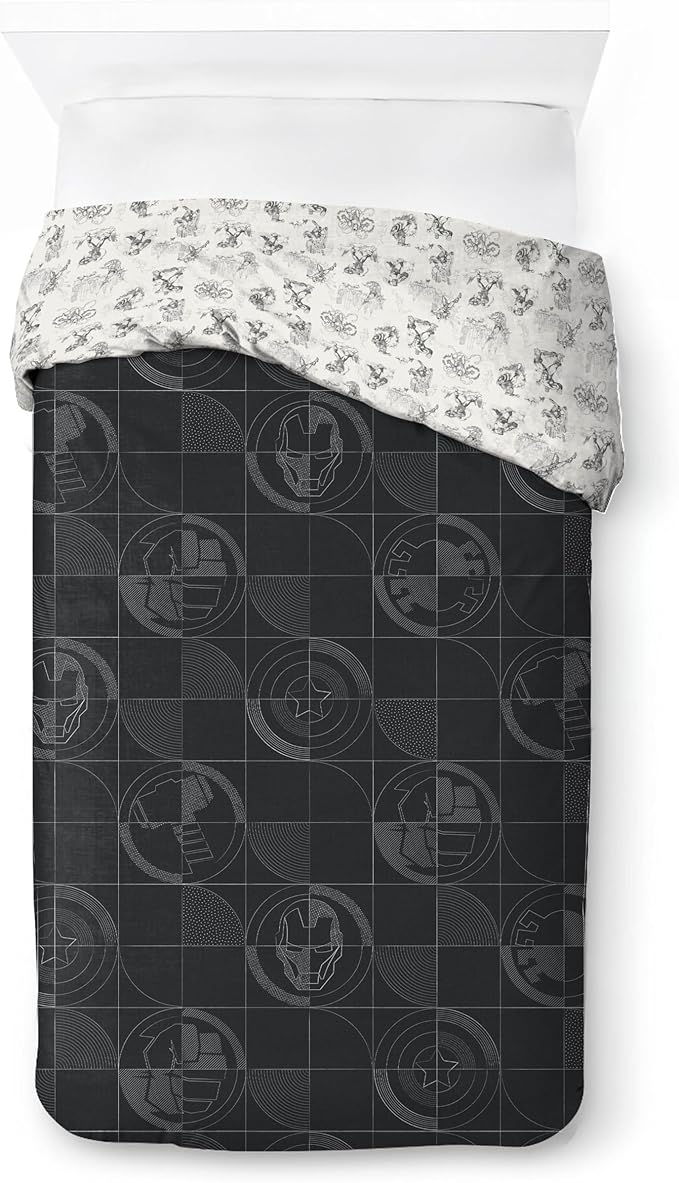 Jay Franco Kids Duvet Cover Set with Sham & Pillowcase – Ultra-Soft Bedding for Room Decor, Cover ONLY Comforter NOT Included, Black - Marvel Comics, 2 Piece Twin
