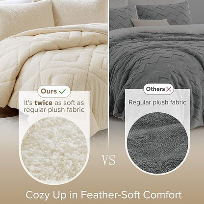 Comfort Spaces Twin Comforter Set Reversible Feather-Soft Plush Comforters for Twin Size Bed All Season Lightweight Shearling Fleece Sherpa Comforter Twin Size Bed Set, Twin/Twin XL, Ivory 2 Piece