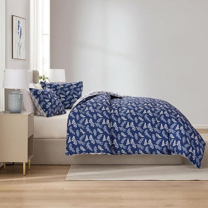 Nestl Full Size Comforter Sets - Majestic Blue Bed in a Bag Full Size, 3 Pieces Reversible Bed Set, Soft Floral Bedding Set, All Season Botanical Comforters with Pillow Shams