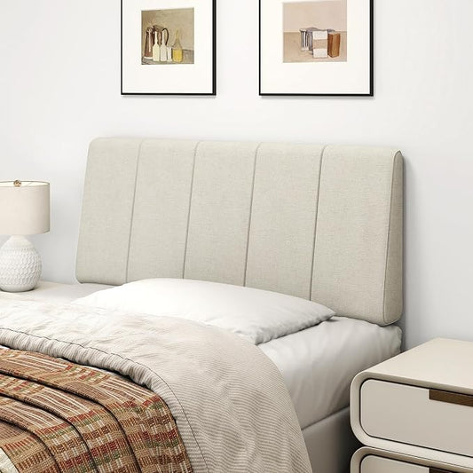 Twin Size Headboard Only-No Assembly Required, Beige | Easy to use no assembly required, Linen fabric and extra-thick foam for added comfort, Modern style headboard twin xl size