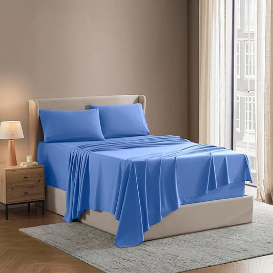 Nestl King Sheet Set - Luxury 1800 Ultra-Soft Microfiber King Bed Sheets - Double Brushed - Deep Pockets - Easy Fit - 4 Piece Set - Bedding Sheets & Pillowcases (King, Calm Blue)