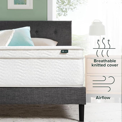 Zinus 12 Inch Foam and Spring Hybrid Mattress [New Version], Queen, Fiberglass Free, Medium Firmness, Durable Support, Certified Safe Foams & Fabric, Mattress in A Box