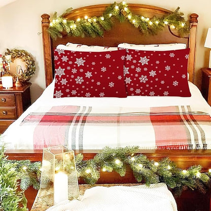 YIYEA Christmas Pillow Cases Queen Size Set of 2, Ultra Soft Double Brushed Microfiber Pillowcases Queen, Christmas Snowflake Bed Pillow Covers, Fade Resistant, Easy Slip-On (20"x30")