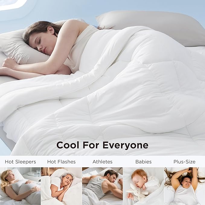 Bedsure Cooling Comforter Twin XL - Cooling Blankets for Hot Sleepers, Lightweight Comforter for Summer with Dual-Sided Cool Tech, Soft Breathable Cold Blanket for Sleeping, White, 68x92 Inches
