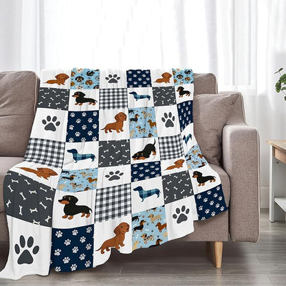 Dachshund Blanket Super Soft Warm Fluffy Fleece Flannel Dog Throw Blanket Cozy Fuzzy Plush Stuff Bedding Blankets Gifts for Women Kids Boys Girls Adults 60"X50"