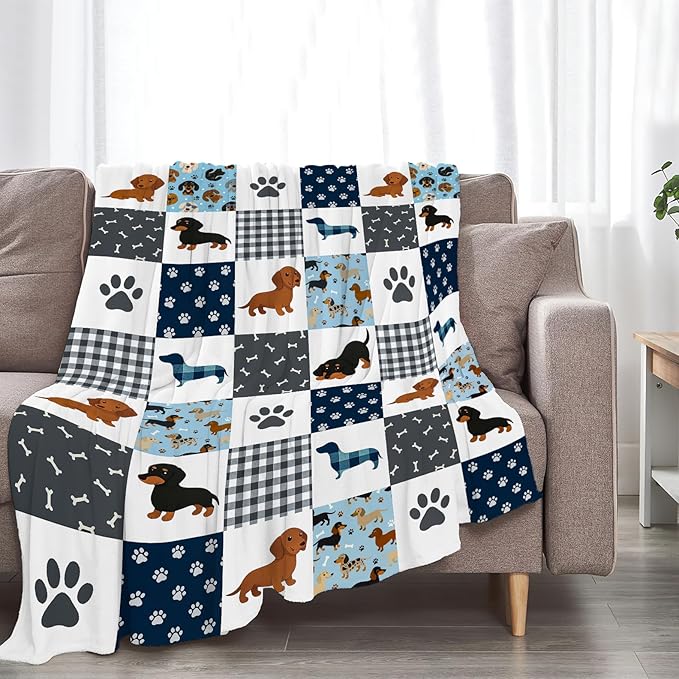 Dachshund Blanket Super Soft Warm Fluffy Fleece Flannel Dog Throw Blanket Cozy Fuzzy Plush Stuff Bedding Blankets Gifts for Women Kids Boys Girls Adults 80"X60"