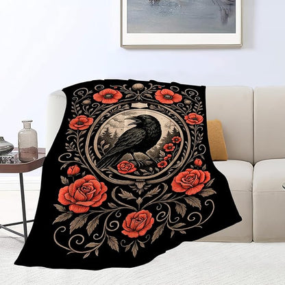 Gothic Crow Blanket Super Soft Warm Fluffy Fleece Flannel Raven Animal Throw Blanket Cozy Fuzzy Plush Stuff Bedding Blankets Gifts for Women Kids Boys Girls Adults 60"X50"