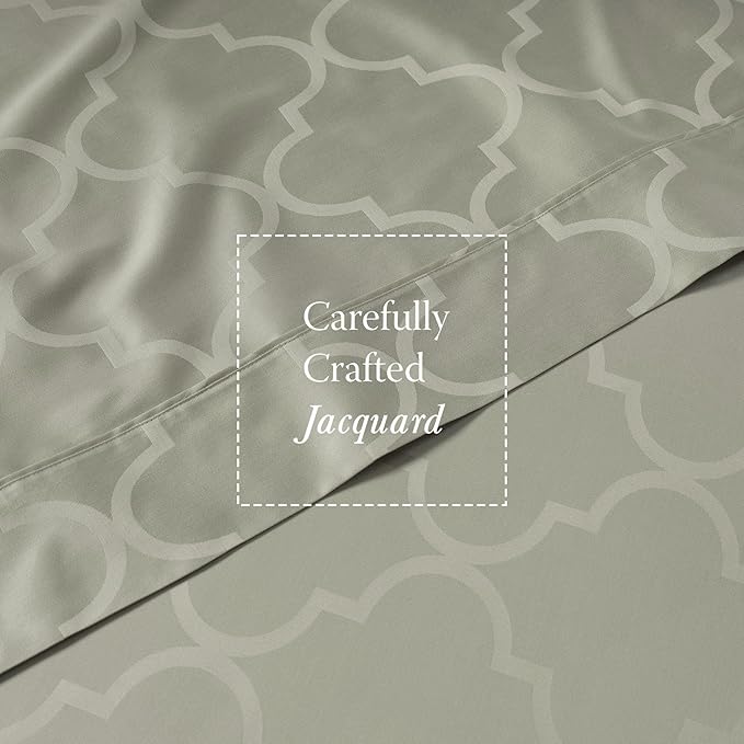 Threadmill Cotton Twin Sheet Set | 100% Cotton Sheets for Twin Size Bed | Damask Jacquard Sateen Twin Bed Sheets Set with 16” Deep Pocket | Soft Breathable 3-Piece Cooling Sheet Set | Sage