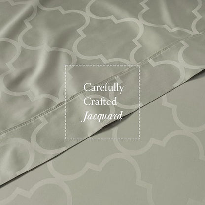 Threadmill Cotton Twin XL Sheet Set | 100% Cotton Sheets for Twin XL Size Bed | Damask Jacquard Sateen Twin XL Bed Sheets Set with 16” Deep Pocket | Soft Breathable 3-Piece Cooling Sheet Set | Sage