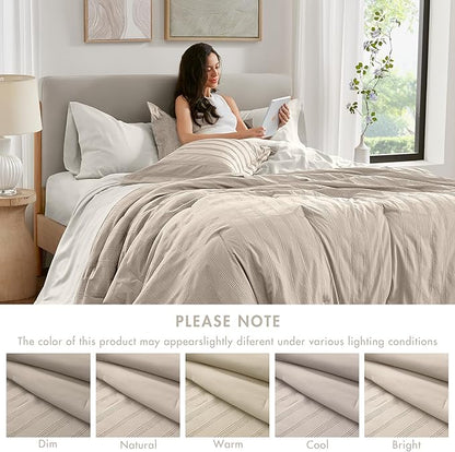 Madison Park Essentials Striped Comforter Set Twin XL, 5 Pieces Modern Minimalist Jacquard Bedding Set for All Season, Bed in A Bag with Sheet Set and Soft Brushed Reverse, Lightweight Neutral