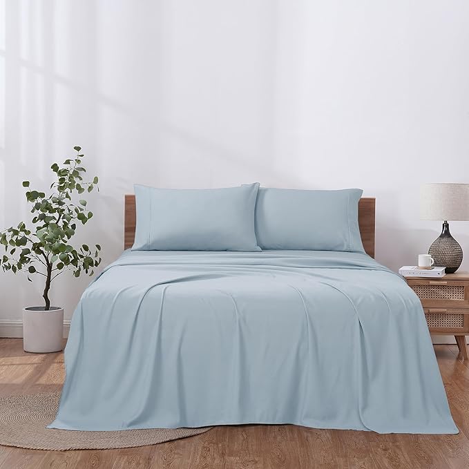 Modern Threads Soft Microfiber Solid Sheets - Luxurious Microfiber Bed Sheets - Includes Flat Sheet, Fitted Sheet with Deep Pockets, & Pillowcases Blue Mist King