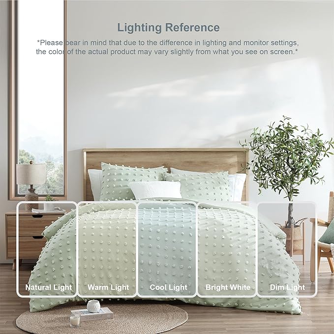 Swift Home King Sage Comforter Set - Decorative Tufted Pom Poms Bedding Set - 3 Pieces Bed Linen, 1 Comforter and 2 Pillow Shams