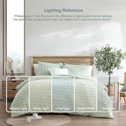 Swift Home King Sage Comforter Set - Decorative Tufted Pom Poms Bedding Set - 3 Pieces Bed Linen, 1 Comforter and 2 Pillow Shams