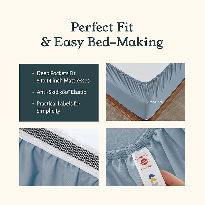 California Design Den 2-Pack Twin Bed Sheets Set - 100% Organic Cotton, Crisp Percale, Deep Pocket Twin Sheet Set, Lightweight Bedding Set - Blue Hydrangea