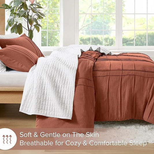 Comfort Spaces Clay Cal King Size Comforter Set - 3 Pieces Pintuck Pleated Bedding Sets, All Season Lightweight, Extra Softness Pre-Washed Microfiber Cal King Bed Set, Shams, Cal King