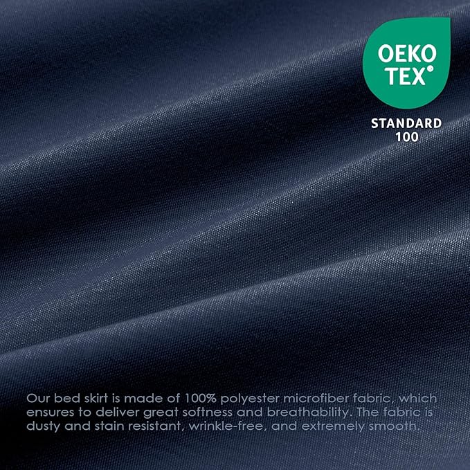FreshCulture Queen Bed Skirt, Elastic Wrap Around Bed Skirt Queen Size, Bed Skirts for Adjustable Bed, Easy Fit with 18 Inch Drop Length, Hotel Quality Dust Ruffle for Queen Bed (Navy Blue)