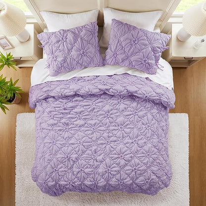 Intelligent Design Twin Comforter Set – Purple Lily Puffy Floral Shabby Chic Boho Bedding for Girls, Ultra-Soft, Lightweight & All-Season, Twin