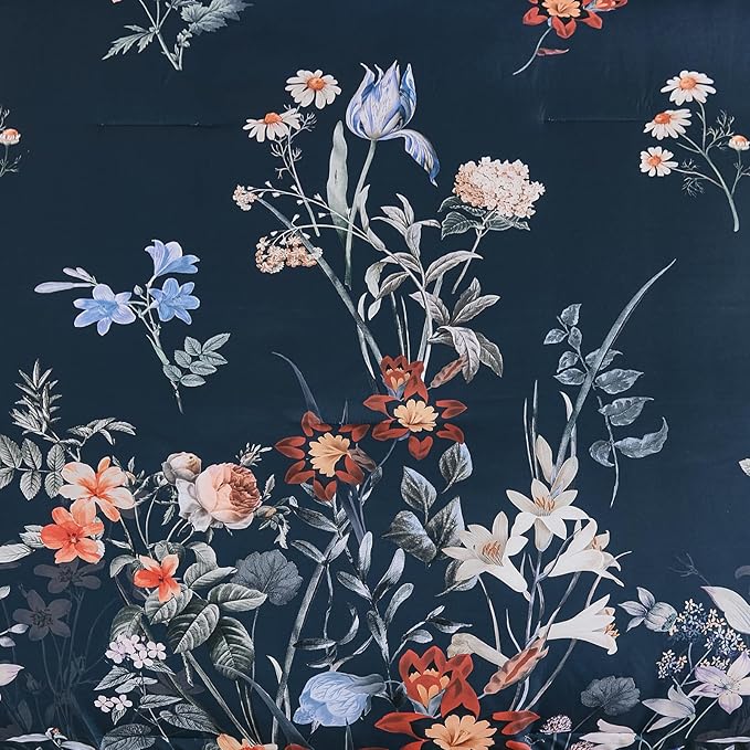 WONGS BEDDING Queen Comforter Set 7 Piece, Navy Blue Floral Bed in a Bag Bedding Set with Botanical Flowers Patterns, Soft Lightweight Complete Comforters with Sheets for All Season
