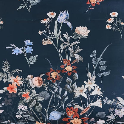 WONGS BEDDING Queen Comforter Set 7 Piece, Navy Blue Floral Bed in a Bag Bedding Set with Botanical Flowers Patterns, Soft Lightweight Complete Comforters with Sheets for All Season