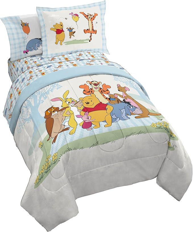 Jay Franco Kids Comforter Set Includes Sheets and Pillow Covers - Soft and Cozy Bed Set for Stylish Room Decor, Official Licensed Bedding, White - Winnie The Pooh, 7 Piece Full