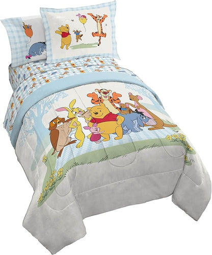 Jay Franco Kids Comforter Set Includes Sheets and Pillow Covers - Soft and Cozy Bed Set for Stylish Room Decor, Official Licensed Bedding, White - Winnie The Pooh, 7 Piece Full