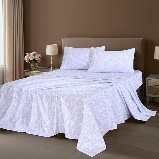 ZOYER 100% Cotton Sheets – California King Percale Bedding, Cooling & Breathable, Durable with a Crisp, Soft & Comfortable Feel, 14" Deep Pocket, 4-Piece Set, Paisley Imprint