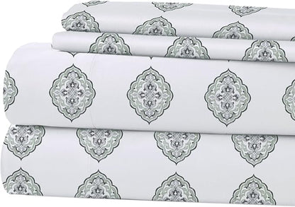 Modern Threads Printed 4-Piece Extra Soft Bedding Sheets & Pillowcase Set, Deep Pocket up to 16 inch Mattress Claire King