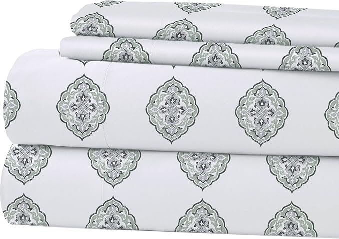 Modern Threads Printed 4-Piece Extra Soft Bedding Sheets & Pillowcase Set, Deep Pocket up to 16 inch Mattress Claire Queen