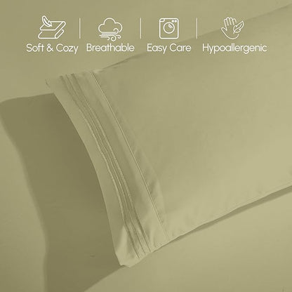 Elegant Comfort Luxurious 1500 Premium Hotel Quality Microfiber Three Line Embroidered Softest 4-Piece Bed Sheet Set, Wrinkle and Fade Resistant, RV Short Queen, Green
