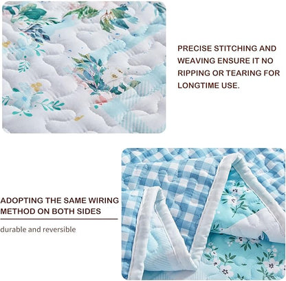 Joyreap 3 Pieces Floral Patchwork Quilt Set California King, 102x114 inches- Blue n White Flowers Design, Smooth Soft Microfiber Quilt, Bedspread Bed Cover for All Season