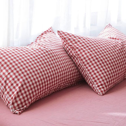 mixinni Red Gingham Comforter Set Queen, Plaid Comforter Set 3 Pieces 1 Red Grid Comfoter with 2 Pillow Cases for All Seasons, Soft Fluffy Modern Grid Pattern Printed Bedding-Queen Size