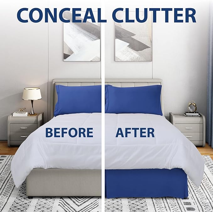 Cathay Home Double Brushed Microfiber Pleated Easy Fit Bed Skirt, Ultra Soft, Fade and Wrinkle Resistant - Royal Blue, Full