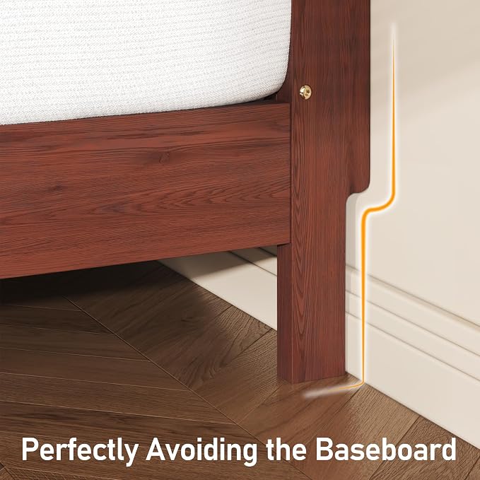 Lifezone Queen Bed Frame with Headboard, Solid Wood Bed Frame Queen Size with Charging Station & RGB LED, Wood Slats Support, Noise-Free, Sturdy Structure, Easy Assembly, Mahogany