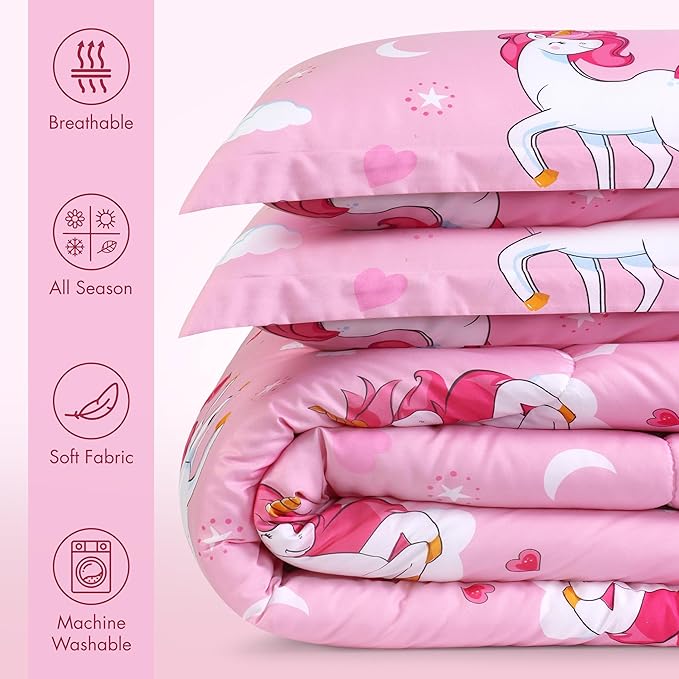 Utopia Bedding Unicorn Kids Comforter Set with 2 Pillow Shams, 3 Piece Soft Microfiber Twin Bed Comforter with Pillow Shams, Printed Kids Bedding for Boys and Girls, Lightweight, Breathable,Easy Care