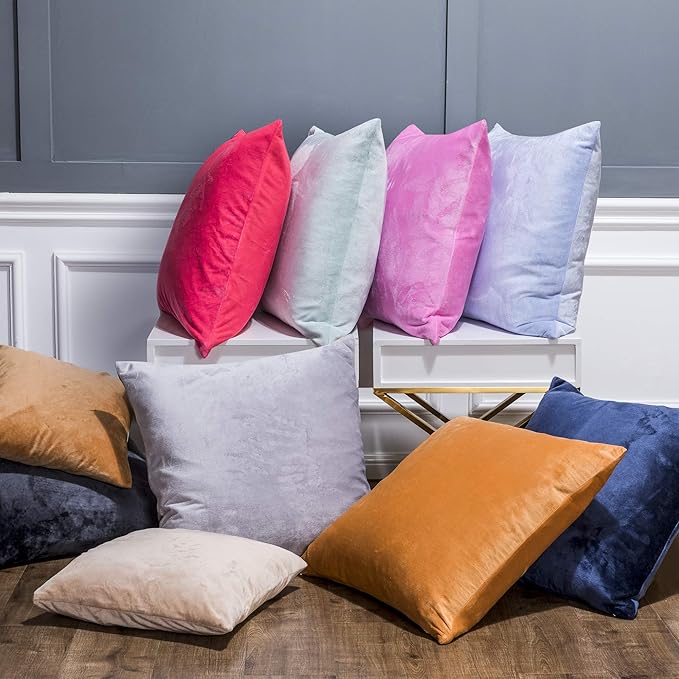 NTBAY Velvet 2 Pack Square Zippered Throw Pillow Covers, Super Soft and Luxury Euro Cushion Covers for Sofa, Couch, 24x24 Inches, Cyan